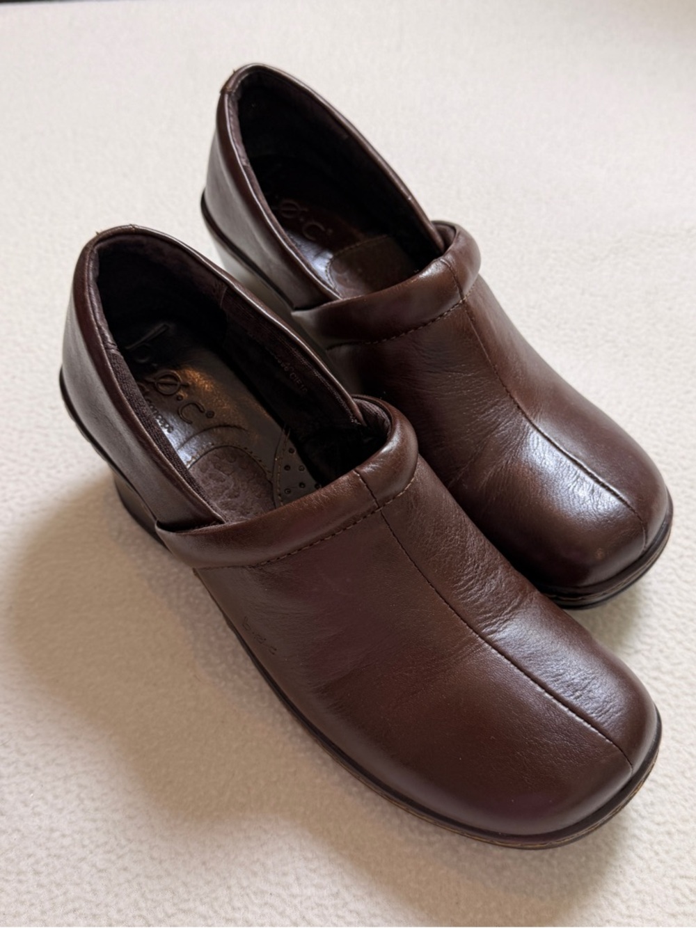 boc Brown Leather Slip-On Clog with Pink Accent